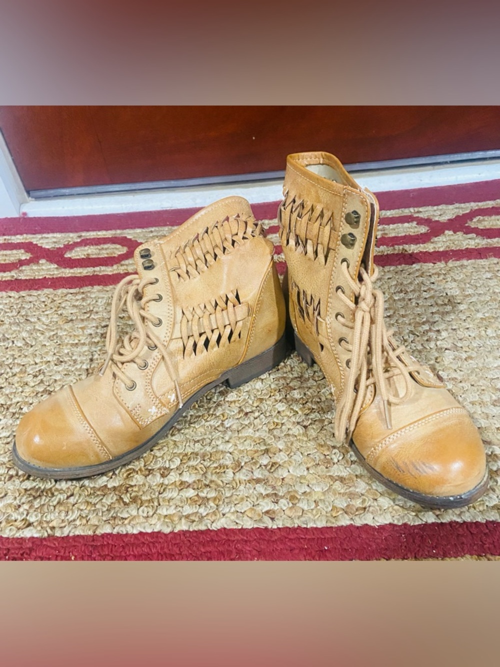 Rampage Tan Woven Lace-Up Ankle Boots